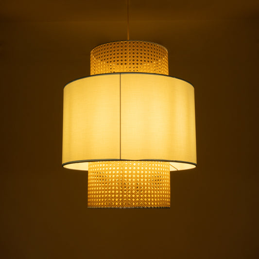 SAIGE 02045 Boho Κρεμαστό Φωτιστικό Οροφής Μονόφωτο 1 x E27 AC220-240V IP20 - Φ50 x Υ60cm - Μπεζ με Γαλάζιο Ξύλινο Μπαμπού Πλέγμα