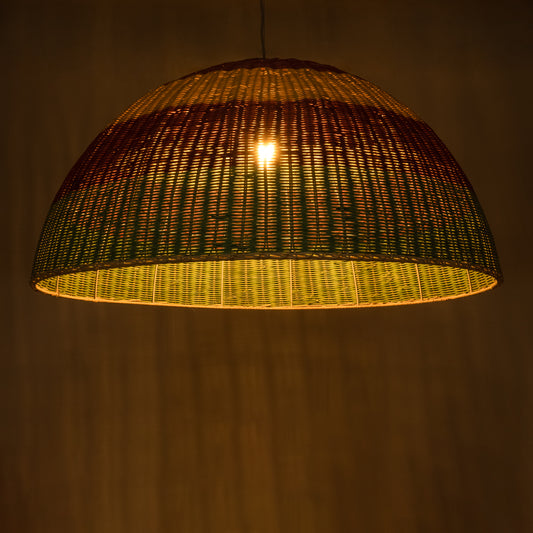 CABALLEROS 02062 Boho Κρεμαστό Φωτιστικό Οροφής Μονόφωτο 1 x E27 AC220-240V IP20 - Φ100 x Υ53cm - Πράσινο με Κίτρινο και Κόκκινο Ξύλινο Μπαμπού Πλέγμα Καμπάνα