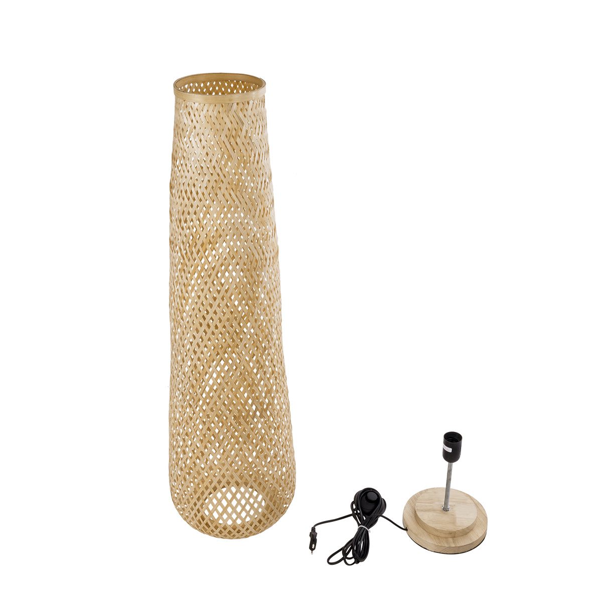 MAMIZU 02109 Boho Επιδαπέδιο Φωτιστικό Μονόφωτο 1 x E27 AC220-240V IP20 - Φ28 x Υ93cm - Μπεζ Ξύλινο Μπαμπού Πλέγμα