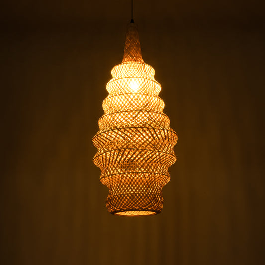 MAUI 02114 Boho Κρεμαστό Φωτιστικό Οροφής Μονόφωτο 1 x E27 AC220-240V IP20 - Φ30 x Υ77cm - Μπεζ Ξύλινο Μπαμπού Πλέγμα