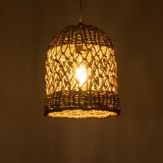 ECUADOR 02121 Boho Κρεμαστό Φωτιστικό Οροφής Μονόφωτο 1 x E27 AC220-240V IP20 - Φ20 x Υ25cm - Μπεζ Seagrass - Φύκι Πλέγμα Καμπάνα