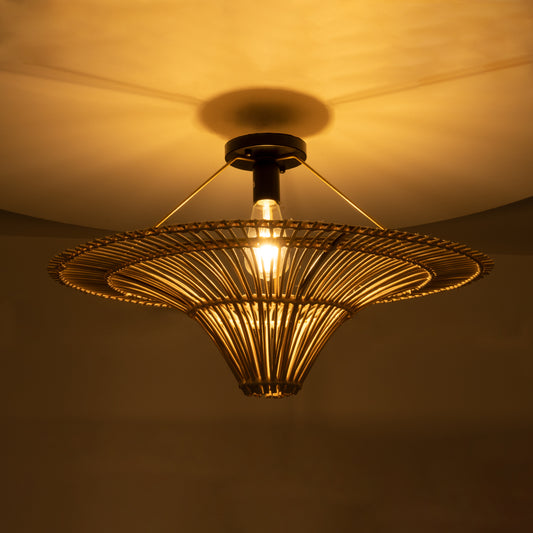 PALERMO 02152 Boho Φωτιστικό Οροφής Μονόφωτο 1 x E27 AC220-240V IP20 - Φ60 x Υ36cm - Μπεζ Ξύλινο Μπαμπού Πλέγμα