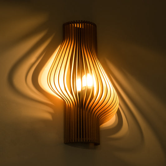 MIHIRO 02174 Boho Φωτιστικό Τοίχου - Απλίκα Μονόφωτο 1 x E27 AC 220-240V IP20 - Μ25 x Π13 x Υ40cm - Καφέ Ξύλινο Πλέγμα