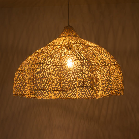 ADEJE 02211 Boho Κρεμαστό Φωτιστικό Οροφής Μονόφωτο 1 x E27 AC220-240V IP20 - Φ80 x Υ55cm - Μπεζ Ξύλινο Μπαμπού Πλέγμα Καμπάνα