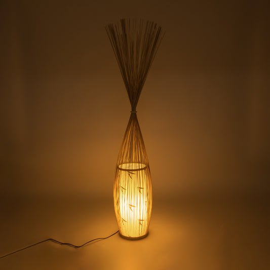 PORTONOVO S-02276 Boho Επιδαπέδιο Φωτιστικό Μονόφωτο 1 x E27 AC220-240V IP20 - Φ35 x Υ165cm - Μπεζ Ξύλινο Πλέγμα