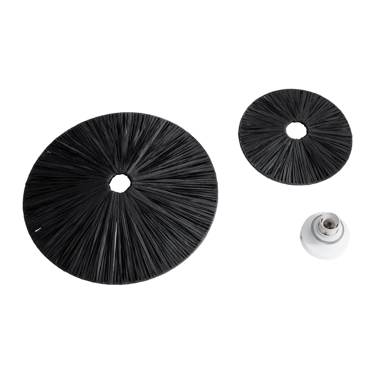 COLOMBO 02280 Boho Φωτιστικό Τοίχου - Απλίκα Μονόφωτο 1 x E27 AC 220-240V IP20 - Φ40 x Υ4.5cm - Μαύρη Φυσική Ράφια Άχυρο Πλέγμα