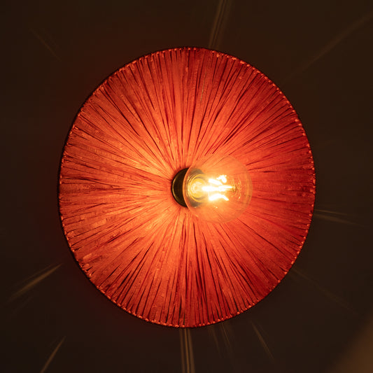 COLOMBO 02281 Boho Φωτιστικό Τοίχου - Απλίκα Μονόφωτο 1 x E27 AC 220-240V IP20 - Φ40 x Υ9cm - Κόκκινη Φυσική Ράφια Άχυρο Πλέγμα