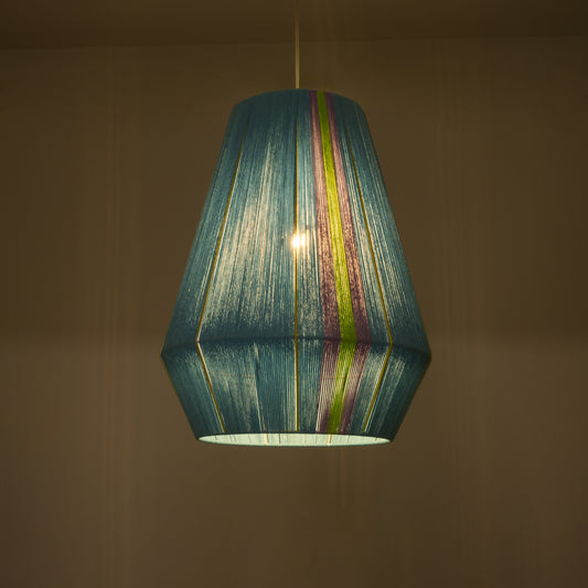 SALERNO 02336 Boho Κρεμαστό Φωτιστικό Οροφής Μονόφωτο 1 x E27 AC220-240V IP20 - Φ50 x Υ60cm - Γαλάζιο με Μωβ και Πράσινο με Κίτρινες Λεπτομέριες Λεπτό Νήμα Βαμβακερό Πλέγμα