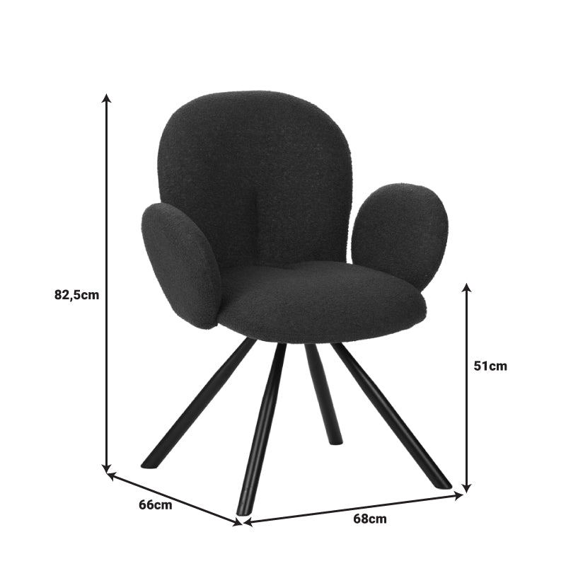 Πολυθρόνα Garzele Λευκό Μπουκλέ Ύφασμα-Πόδι Μαύρο Μέταλλο 68x66x82.5