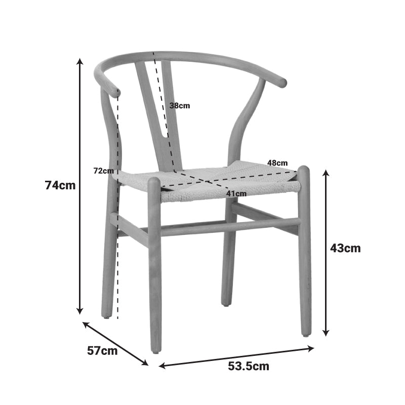 Καρέκλα Wishbone Rubberwood-Σχοινί σε Μαύρη Απόχρωση 53.5x57x74