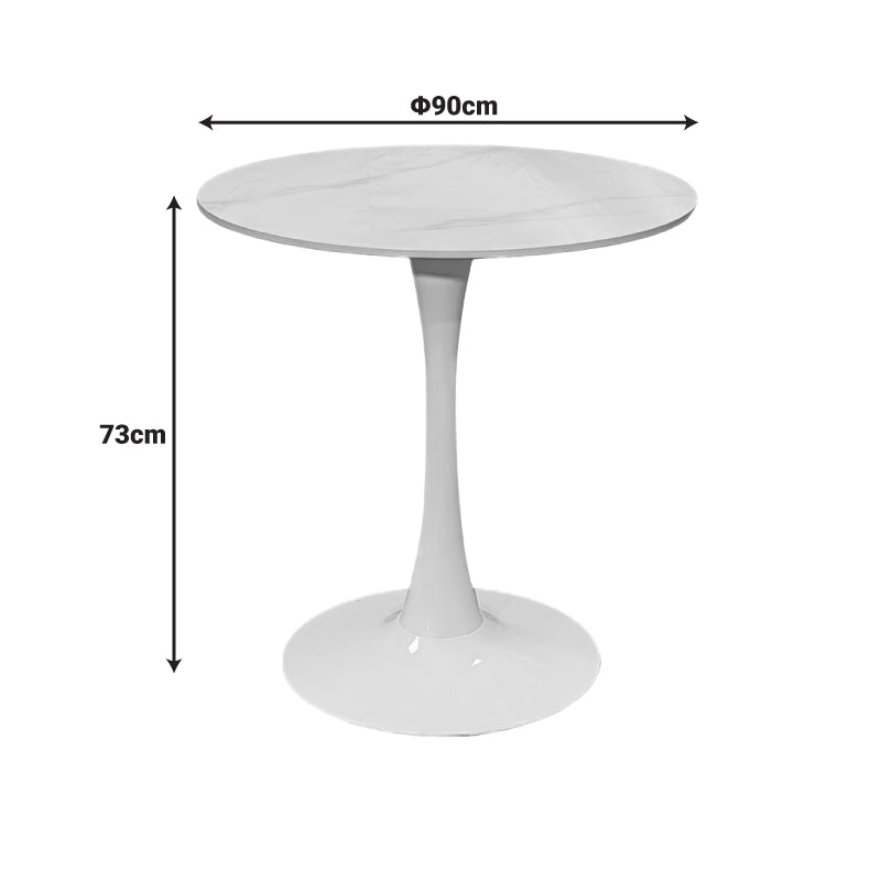 Tραπέζι Balou Sintered Stone σε Λευκή Απόχρωση με Όψη Μαρμάρου-Βάση Λευκό Μέταλλο Φ90x73