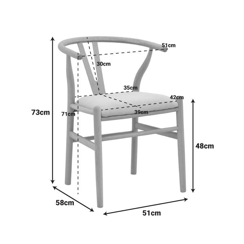 Wishbone Chair Rubberwood-Fabric in Natural-Beige 51x58x73