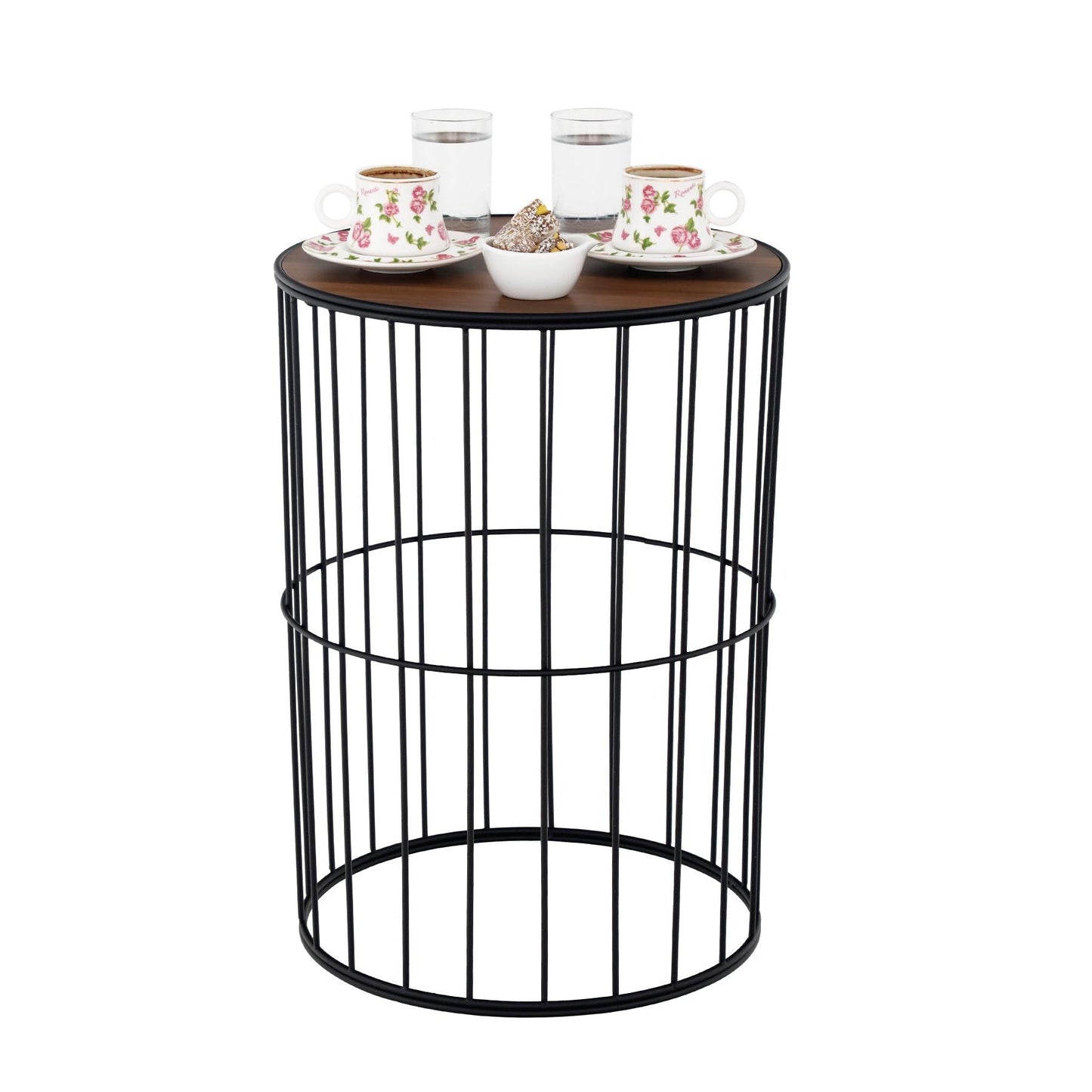 TBH-04 BK ΤΡΑΠΕΖΑΚΙ ΜΑΥΡΟ ΣΤΡΟΓΓΥΛΟ ΠΛΕΓΜΑ ΜΕ ΞΥΛΟ Φ35x45