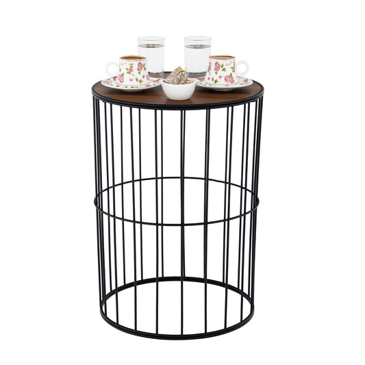 TBH-04 BK ΤΡΑΠΕΖΑΚΙ ΜΑΥΡΟ ΣΤΡΟΓΓΥΛΟ ΠΛΕΓΜΑ ΜΕ ΞΥΛΟ Φ35x45