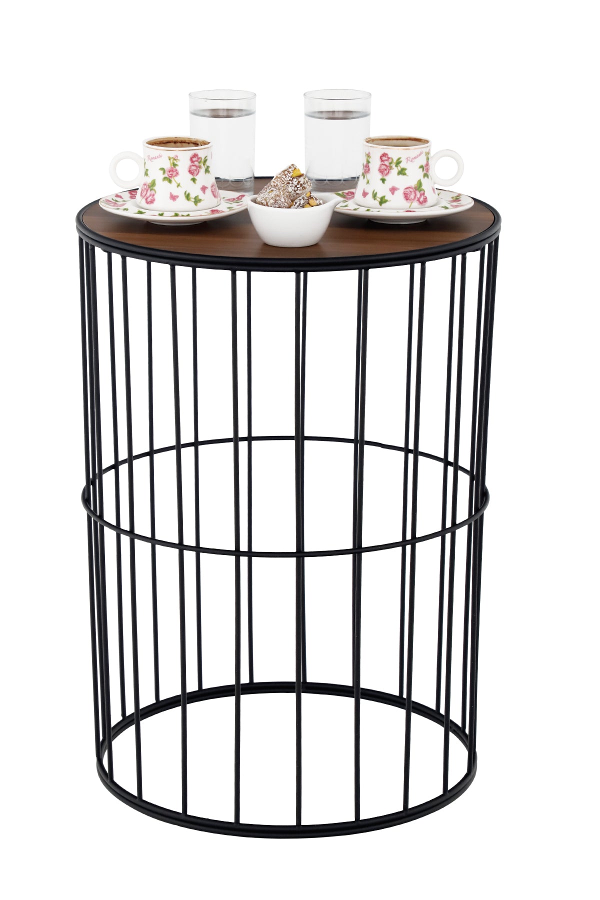 TBH-04 BK ΤΡΑΠΕΖΑΚΙ ΜΑΥΡΟ ΣΤΡΟΓΓΥΛΟ ΠΛΕΓΜΑ ΜΕ ΞΥΛΟ Φ35x45