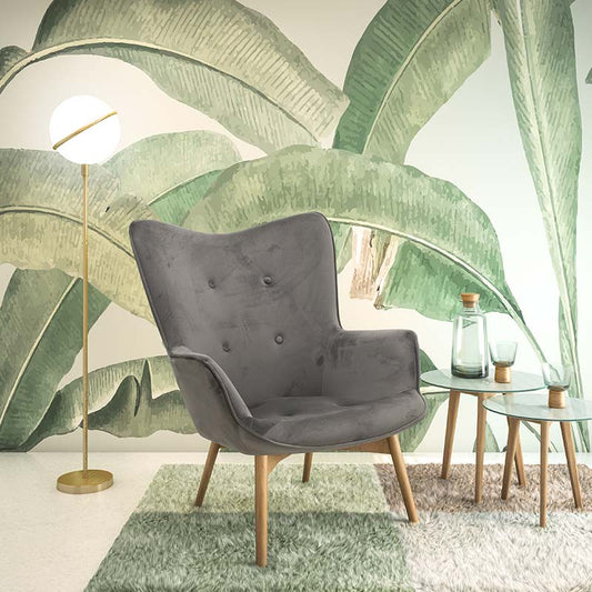 Πολυθρόνα Kido Βελούδο Χρώμα Ασημί-Γκρι