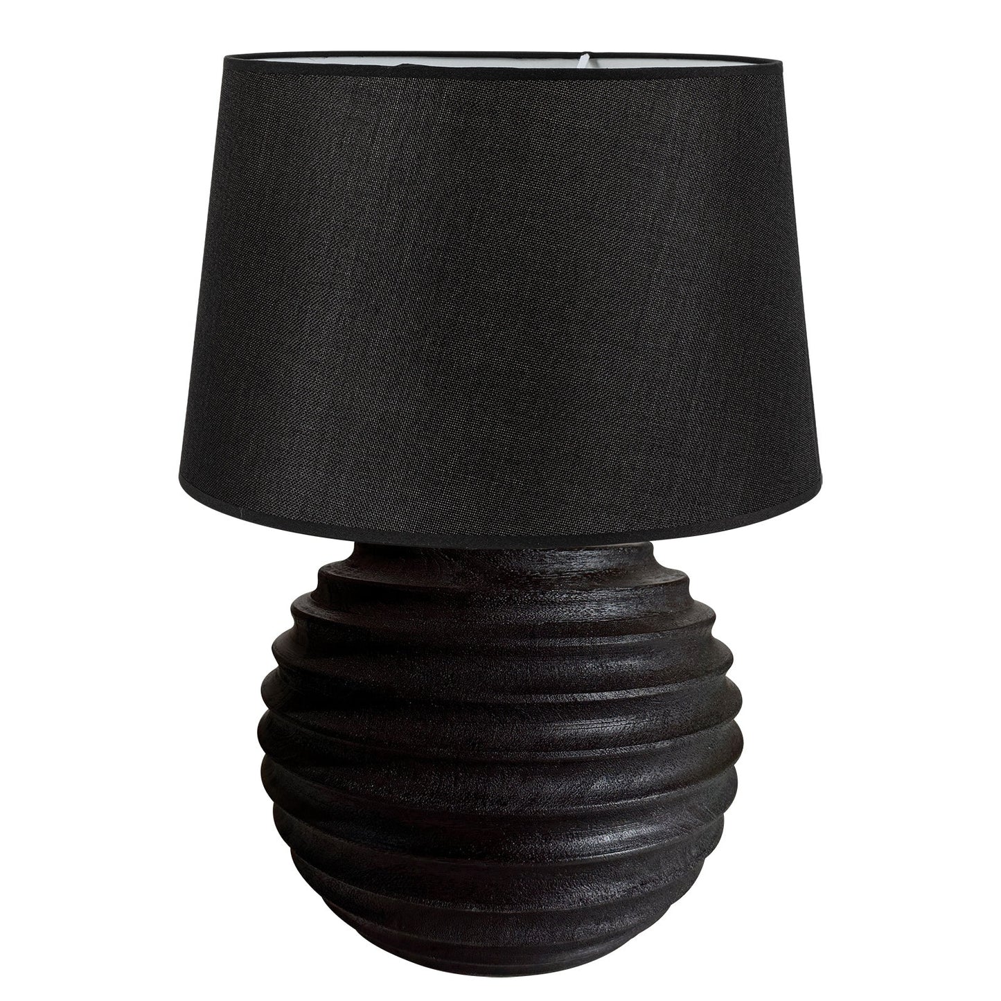 TLI 6333 40 BK ΕΠΙΤΡΑΠΕΖΙΑ ΛΑΜΠΑ ΞΥΛΙΝΗ ΣΤΡΟΓΓΥΛΗ ΜΕ ΡΑΒΔΩΣΕΙΣ & ΑΜΠΑΖΟΥΡ ΜΑΥΡΟ 1xΕ27 Φ40x(35-61)