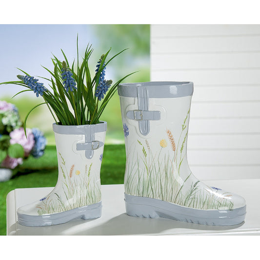 Κασπώ Μπότα με Διακόσμηση Λουλούδια Λευκό Polyresin 11x22.5x25