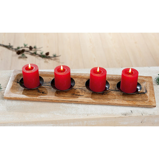 Κηροπήγιο Βάση 4θέσιο Φυσικό/Μαύρο Μέταλλο/Ξύλο 15x46x2