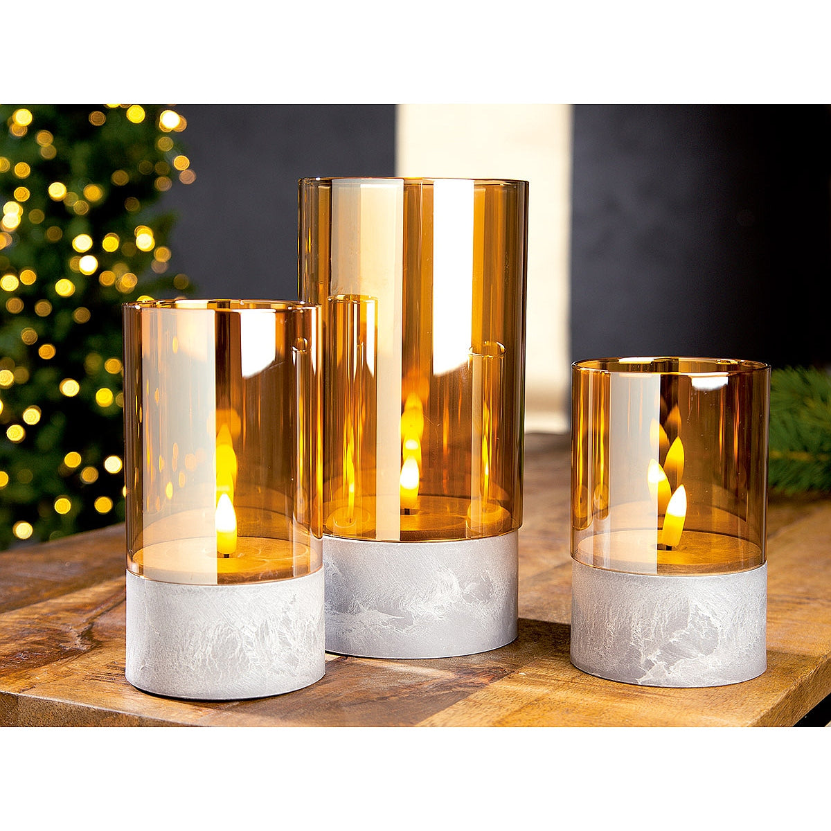 Θήκη Ρεσώ με LED Φλόγα Καφέ Γυαλί 20εκ