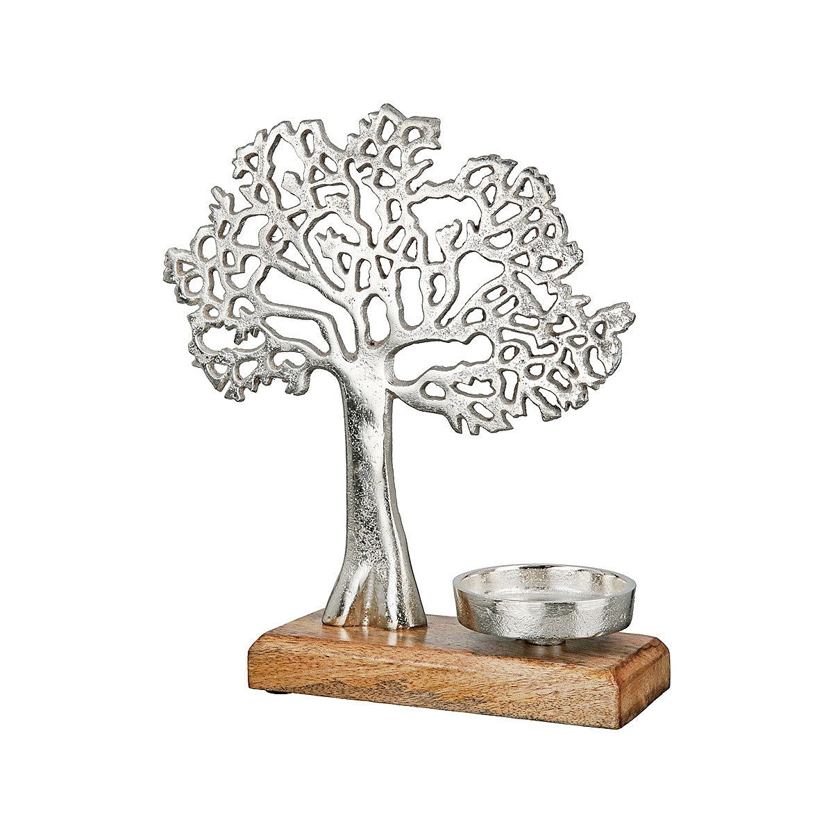 Θήκη Ρεσώ με Διακοσμητικό Δέντρο σε Βάση Ασημί/Φυσικό Αλουμίνιο/Ξύλο 8x23x26