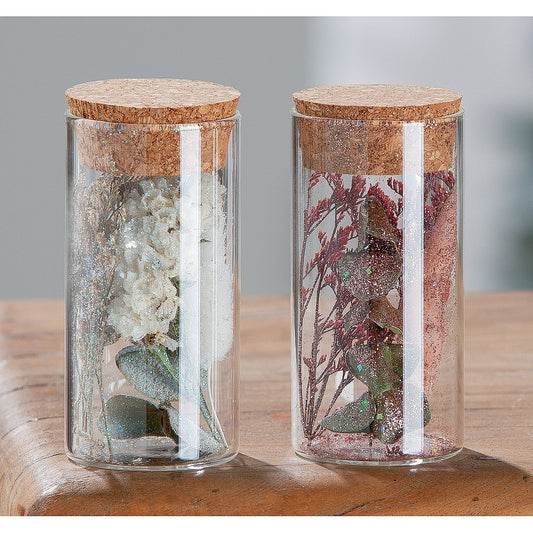 Διακοσμητικό Αποξηραμένο Λουλούδι σε Δοχείο με Glitter Διάφανο Γυαλί 10εκ σε 2 Σχέδια