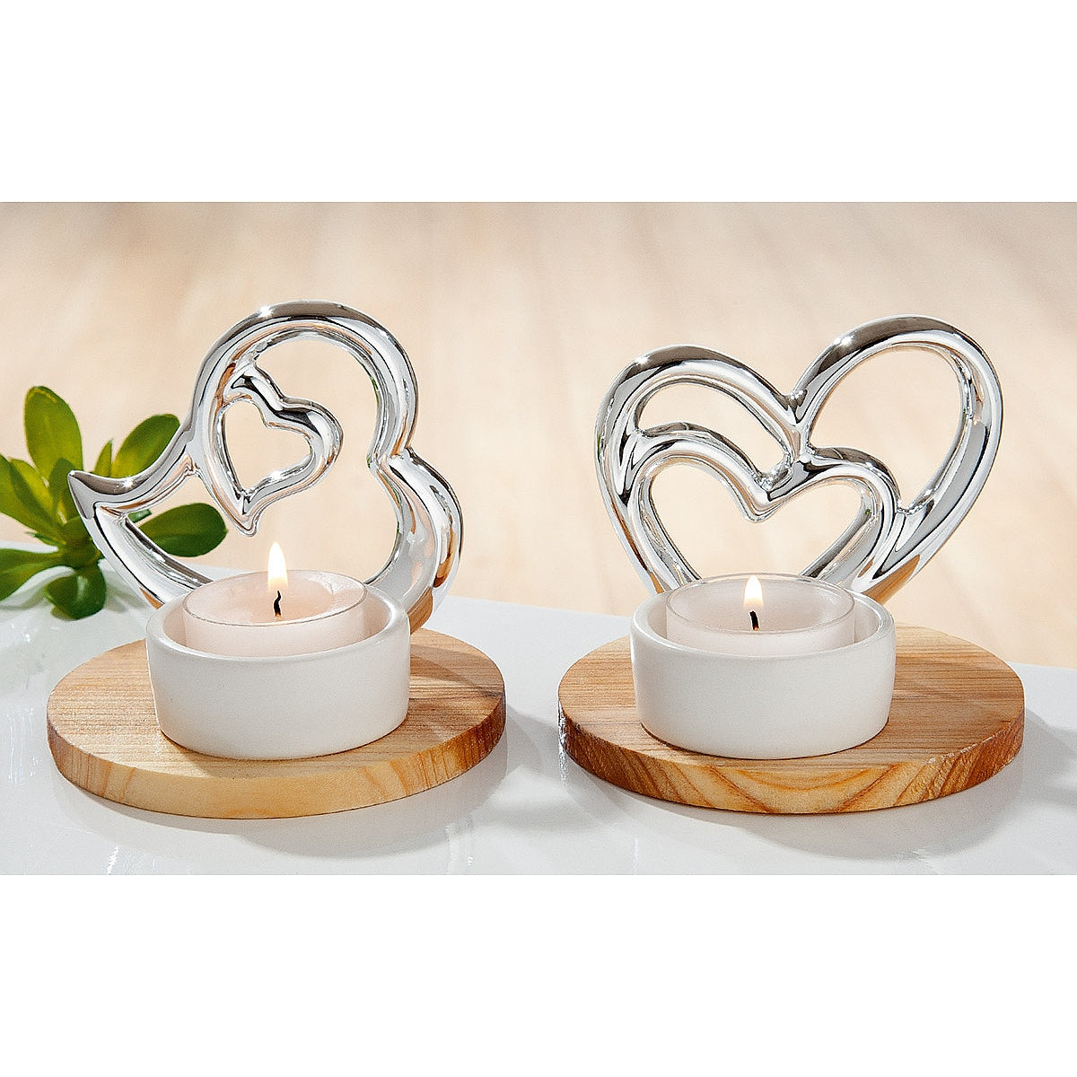 Θήκη Ρεσώ σε Βάση με Καρδιές Ασημί/Καφέ Πορσελάνη/Ξύλο 8.5εκ σε 2 Σχέδια