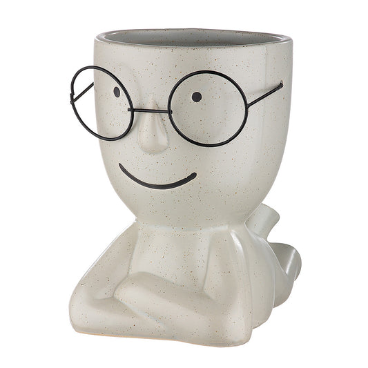 Βάζο Χαμογελαστή Φιγούρα με Γυαλιά Κεραμικό 21.5x20x13.5 σε 2 Χρώματα 2 Σχέδια