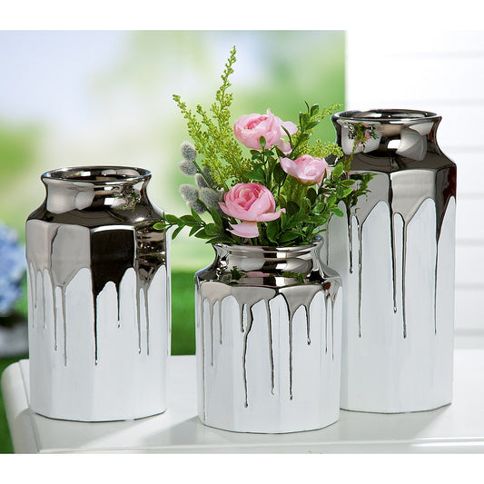 Βάζο Λευκό/Ασημί Κεραμικό 13.5x13.5x27