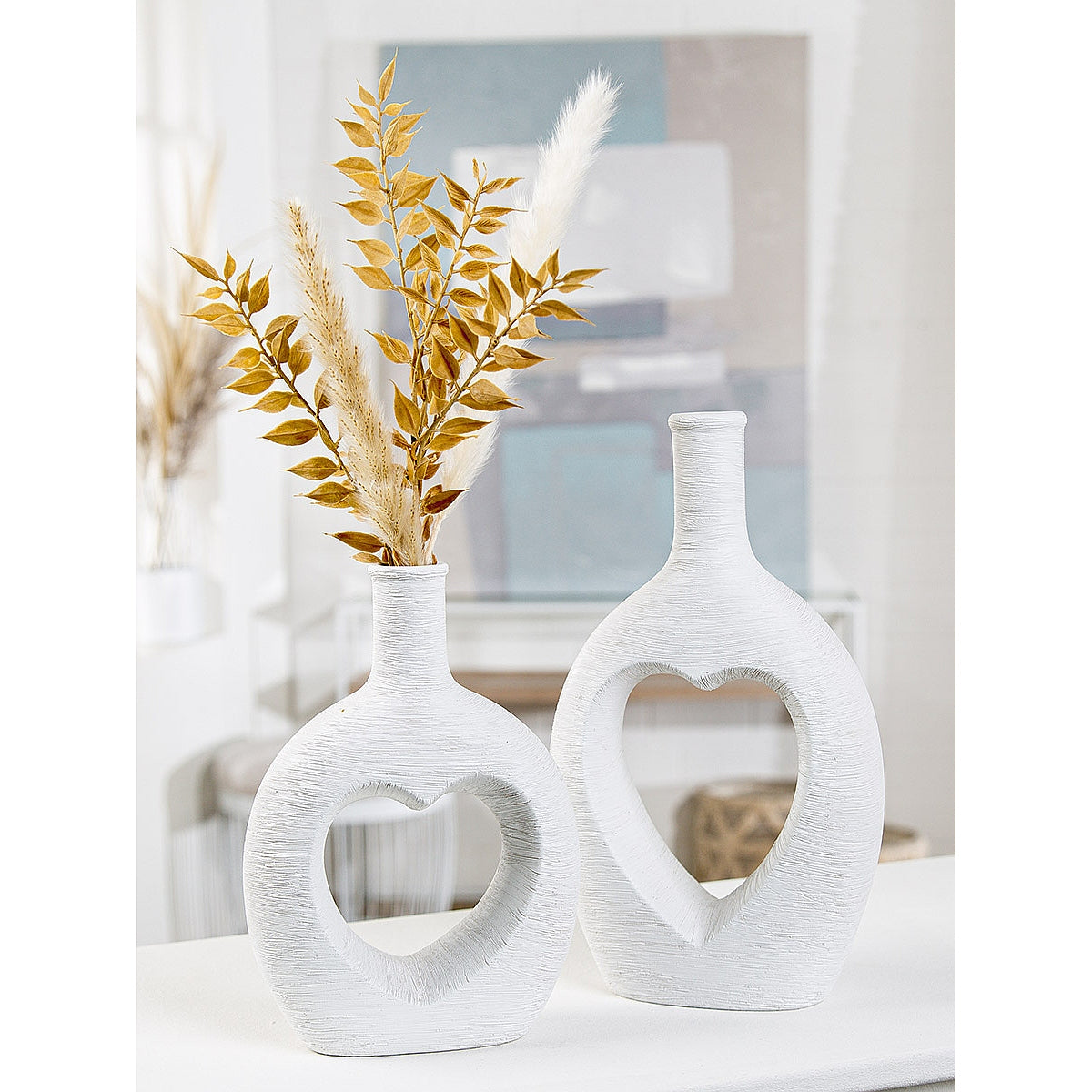 Βάζο με Καρδιά Στη Μέση Λευκό Κεραμικό 8x17x29