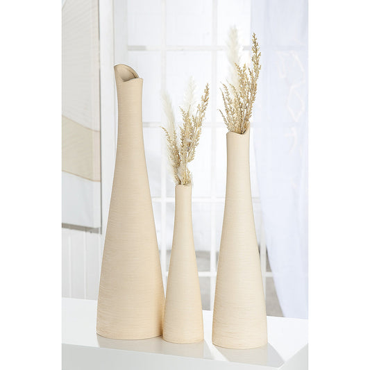 Βάζο με Μακρύ Λαιμό Μπεζ Κεραμικό 31εκ