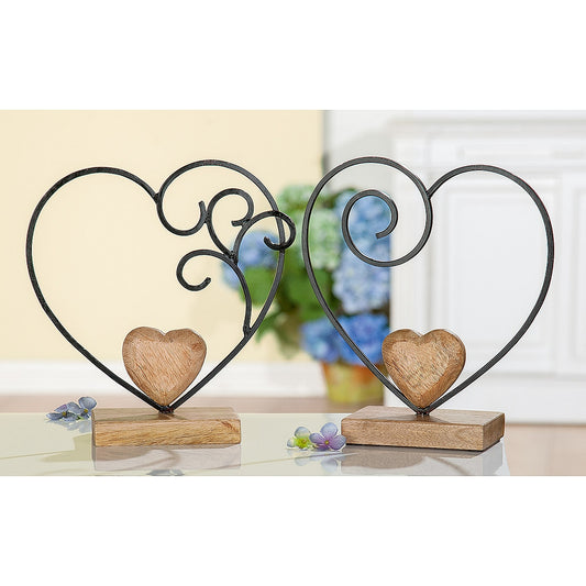 Διακοσμητικό Καρδιά Μαύρο/Φυσικό Μέταλλο/Ξύλο 19x19εκ σε 2 Σχέδια