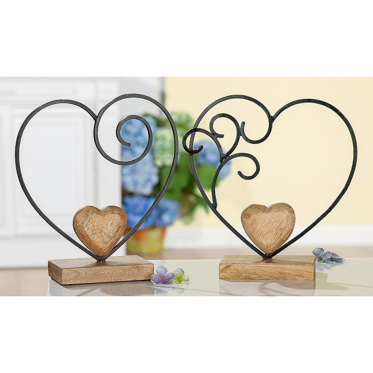 Διακοσμητικό Καρδιά Μαύρο/Φυσικό Μέταλλο/Ξύλο 7.6x24x26.5 σε 2 Σχέδια