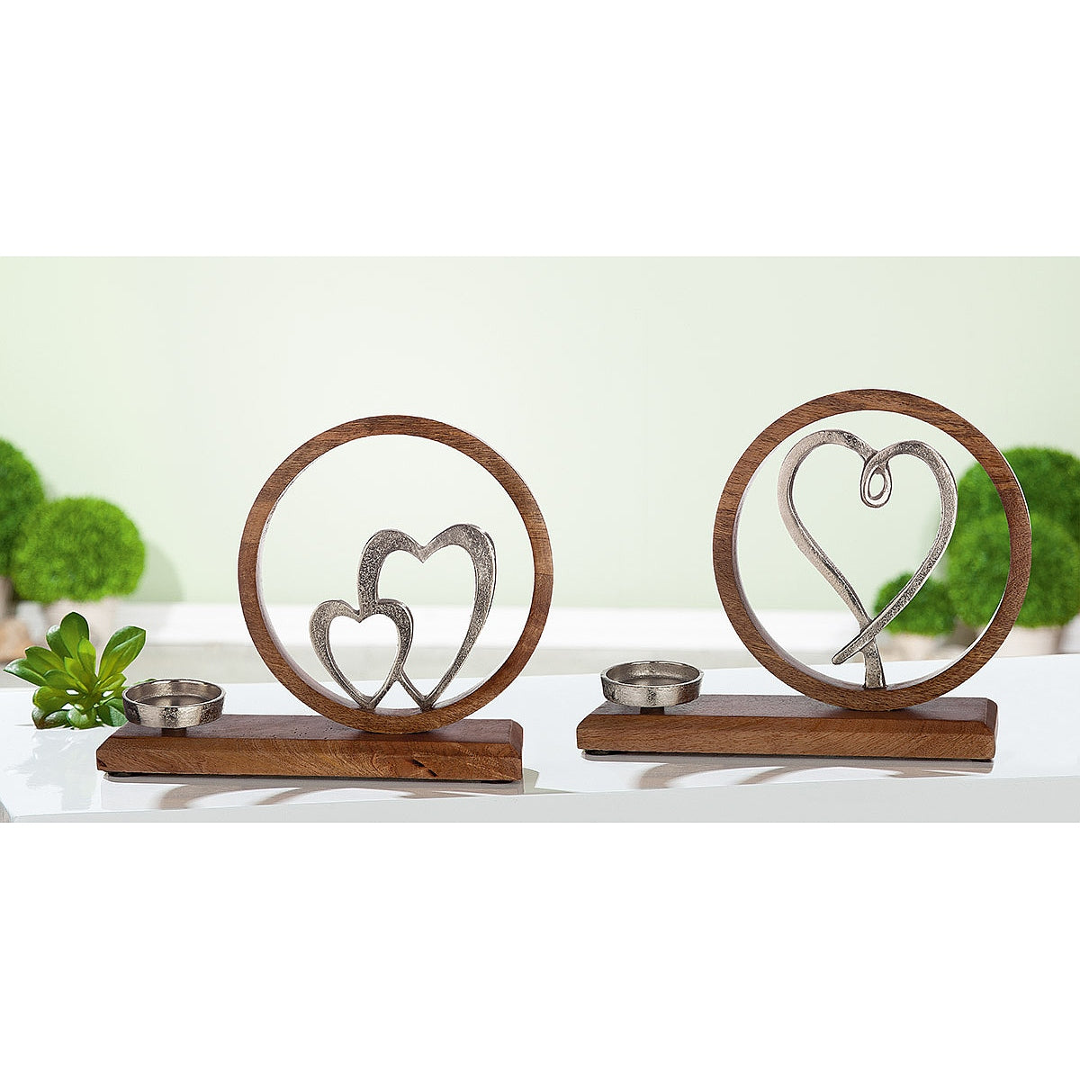 Θήκη Ρεσώ με Καρδιές σε Βάση Ασημί/Καφέ Αλουμίνιο/Ξύλο 8x36x26 σε 2 Σχέδια