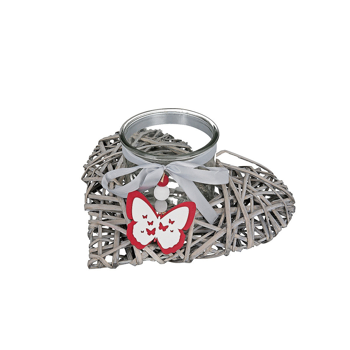 Κηροπήγιο Καρδιά με Πεταλούδα Γκρι Ξύλο 30x30x14 σε 2 Σχέδια