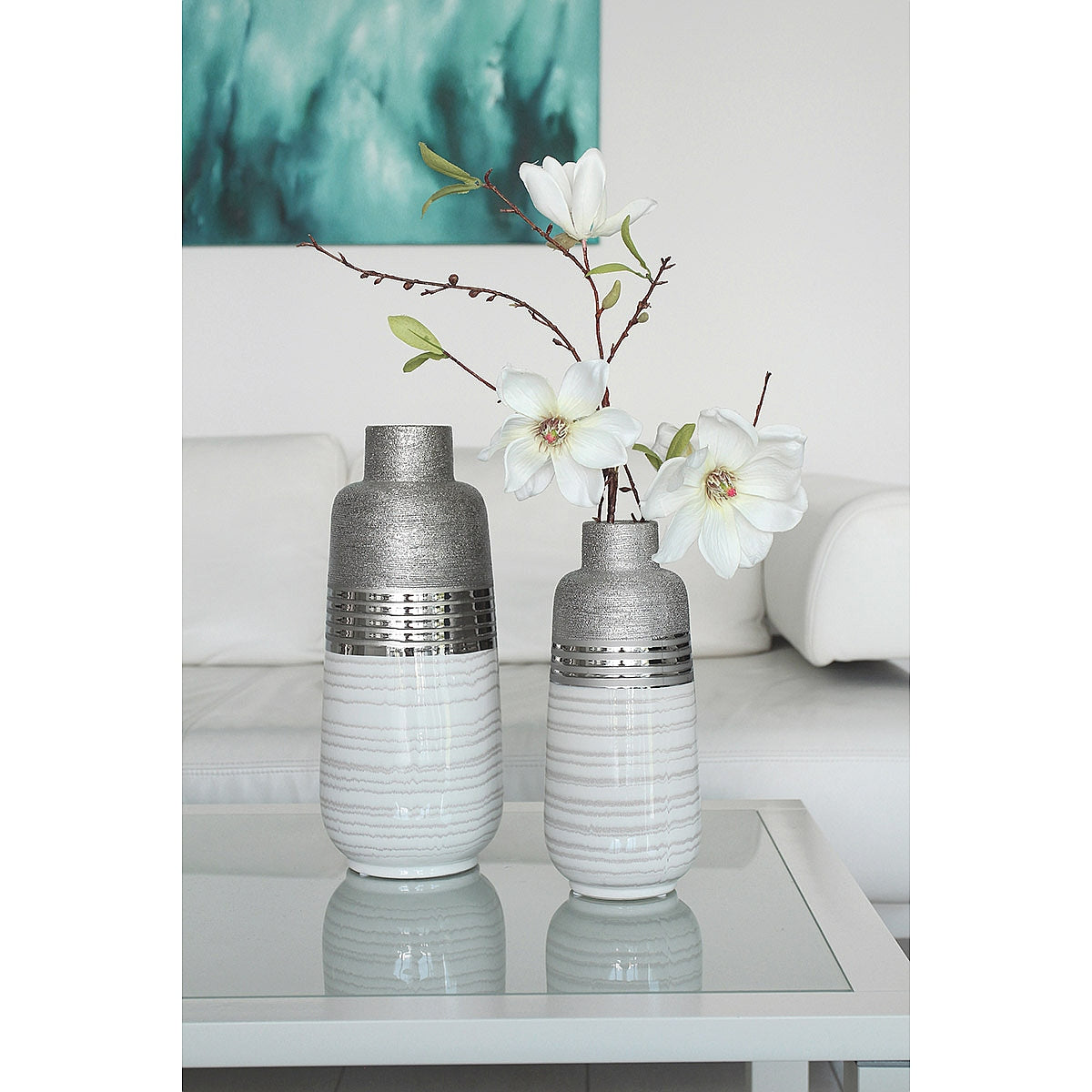 Βάζο Ασημί/Λευκό Κεραμικό 13x13x31
