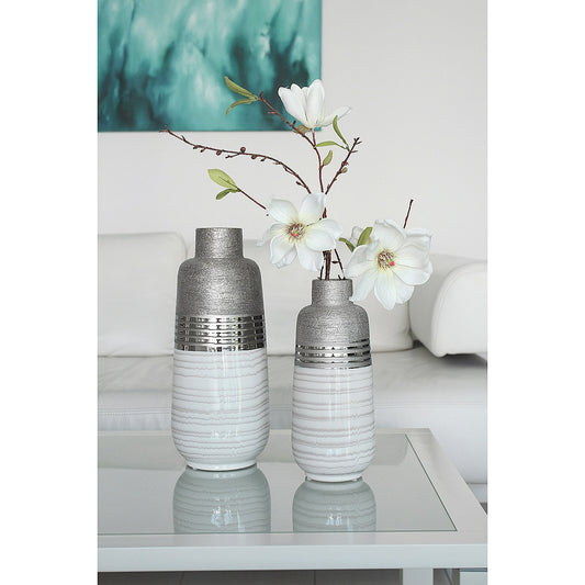 Βάζο Ασημί/Λευκό Κεραμικό 13x13x31