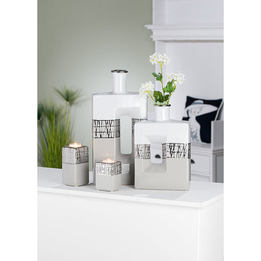 Θήκη Ρεσώ Λευκό/Ασημί Κεραμικό 6.5x6.5x12.5