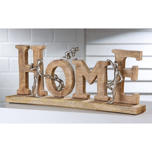 Διακοσμητικό 'Home' Φυσικό/Μπρονζέ Ξύλο/Αλουμίνιο 8x60x23.5