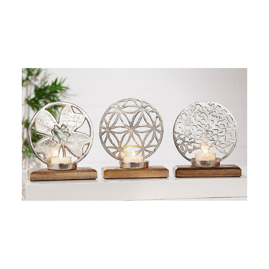 Διακοσμητικό Δέντρο/Λουλούδι/Τριφύλλι σε Βάση Ασημί/Φυσικό Αλουμίνιο/Ξύλο 10x17.5x20.5 σε 3 Σχέδια