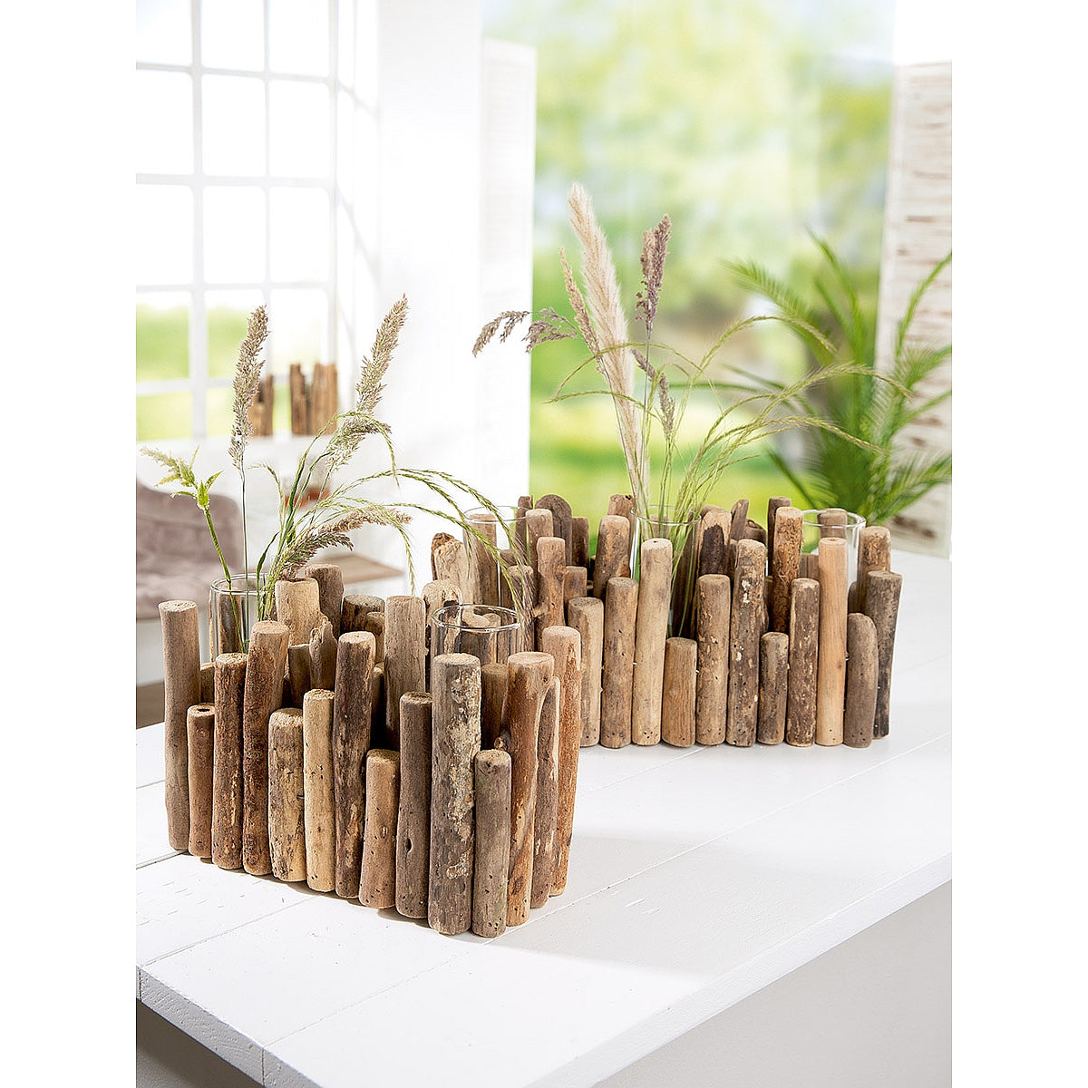 Διακοσμητικό Σύνθεση Βάζα σε Ξύλα Φυσικό Ξύλο 9x25x19