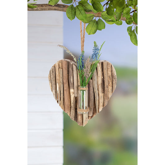 Διακοσμητικό Κρεμαστό Καρδιά με Δοκιμαστικό Σωλήνα Φυσικό Ξύλο 3.5x21x22