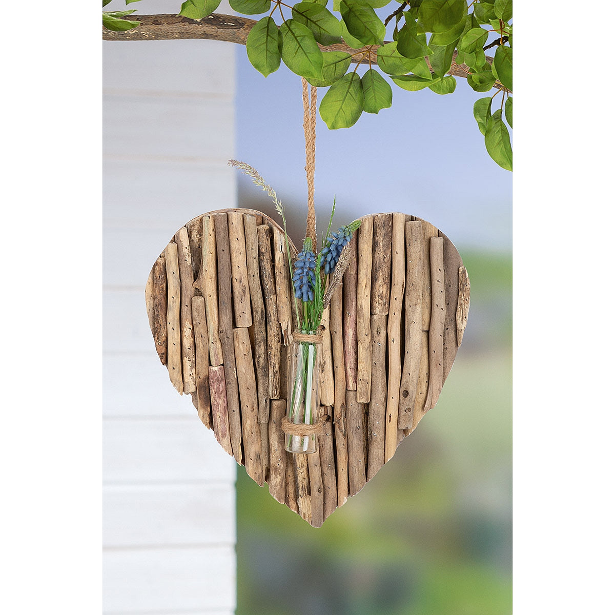 Διακοσμητικό Κρεμαστό Καρδιά με Δοκιμαστικό Σωλήνα Φυσικό Ξύλο 5x30x30