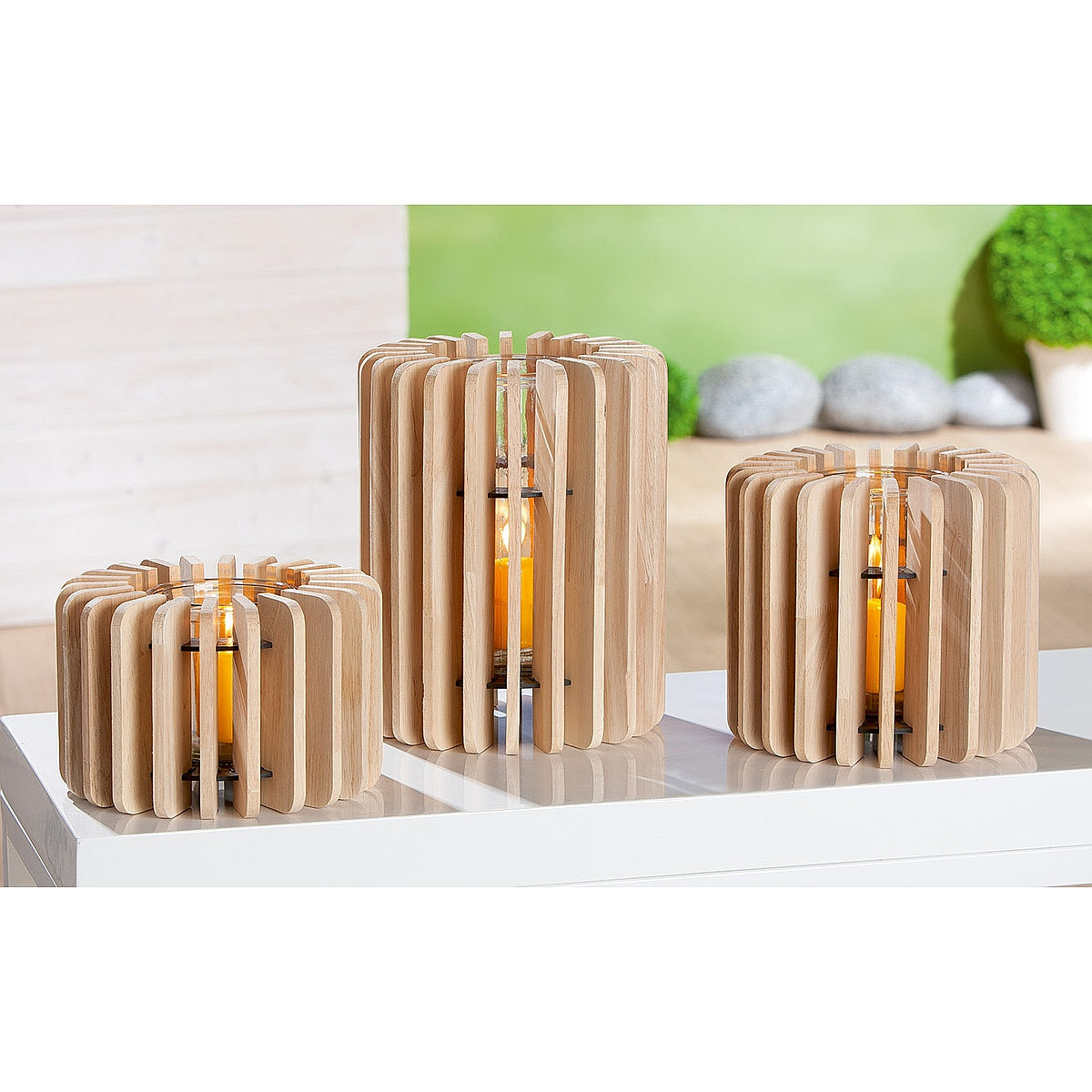 Κηροπήγιο Φυσικό/Διάφανο Ξύλο/Γυαλί 18εκ