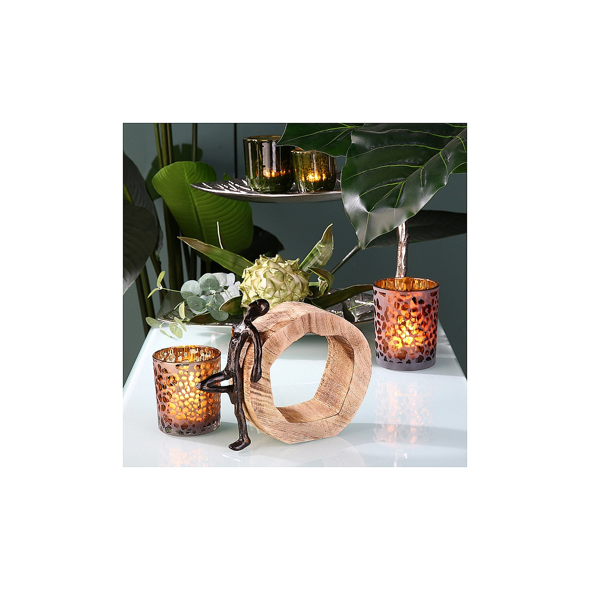 Διακοσμητικό Φιγούρα σε Κύκλο Μπρονζέ/Φυσικό Αλουμίνιο/Ξύλο 7x19x19 σε 3 Σχέδια