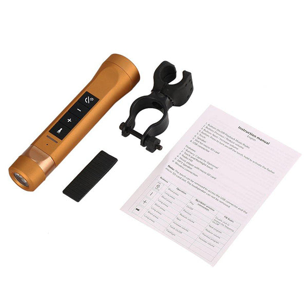 LED Φακός Επαναφορτιζόμενος 8W 800lm Χρυσός POWERBANK με Βάση Στήριξης Ποδηλάτου και Υποδοχές SD Card - USB με Ηχείο 3W Bluetooth 06209