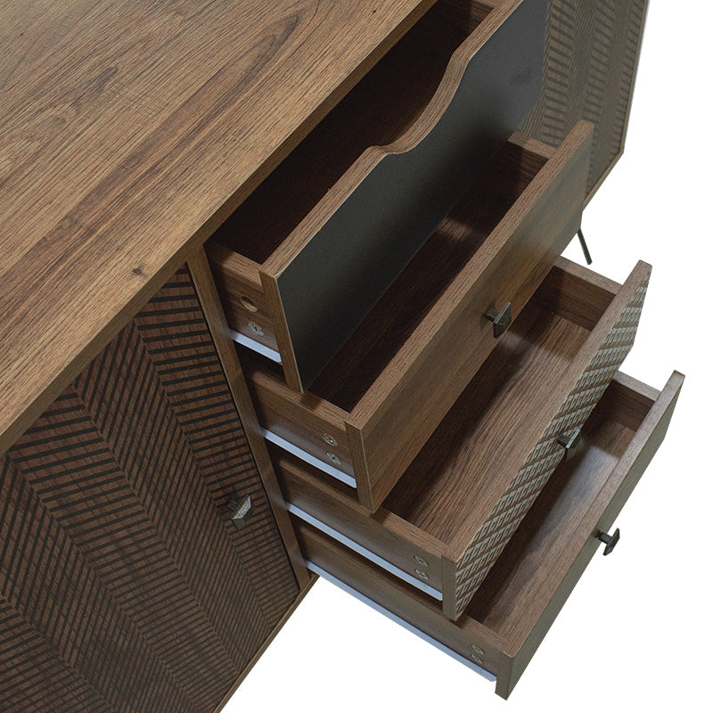 Μπουφές Boho με Τέσσερα Συρτάρια Καρυδί Μεταλλικά Πόδια 122x39,5x86