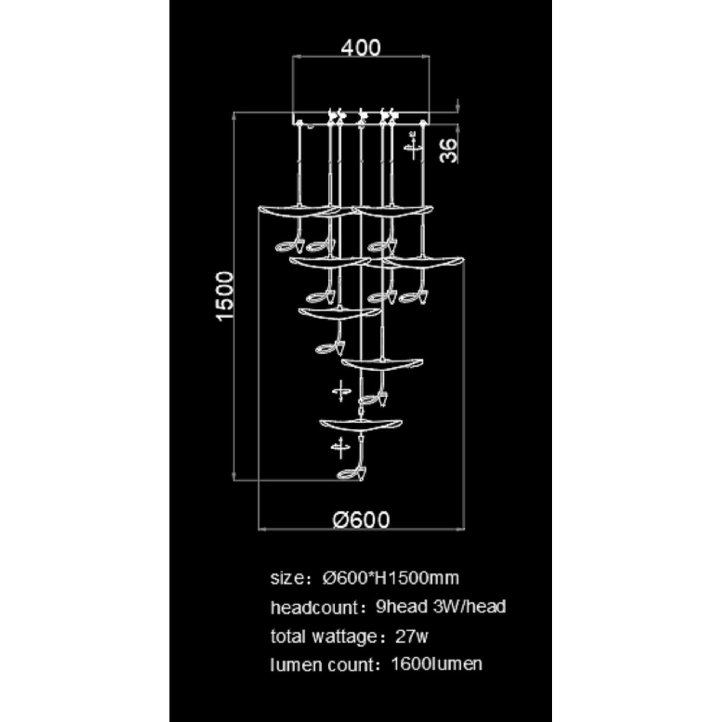 PDC 1290-9 ΠΟΛΥΦΩΤΟ ΜΠΡΟΥΤΖΙΝΟ LED ΜΕ ΦΥΛΛΑ ΝΟΥΦΑΡΑ ΧΡΥΣΑ Φ60x150