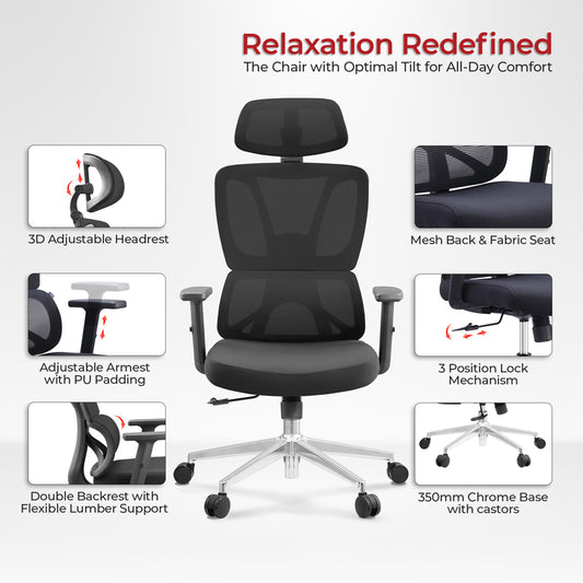 Καρέκλα Γραφείου Διευθυντή Aish Mesh Ύφασμα Μαύρο 64x66x130