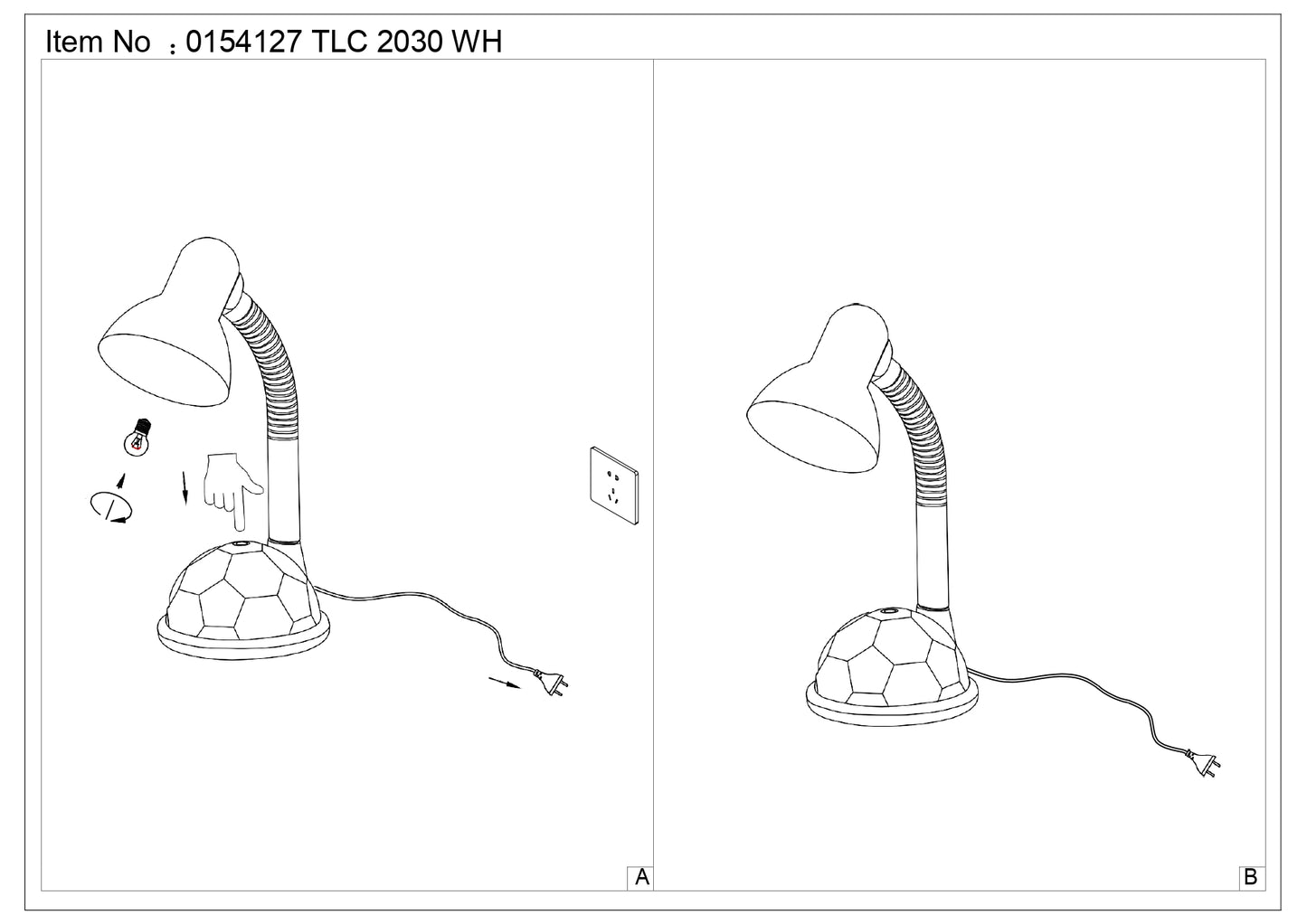 TLC 2030 WH ΠΟΡΤΑΤΙΦ ΓΡΑΦΕΙΟΥ ΛΕΥΚΟ ΜΕ ΒΑΣΗ ΜΠΑΛΑ ΠΟΔΟΣΦΑΙΡΟΥ 1xΕ27 Φ15x35